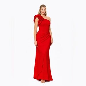 Xscape Size 18W NWT Red One Shoulder Ruffle Formal Gown Plus Size Evening Dress
